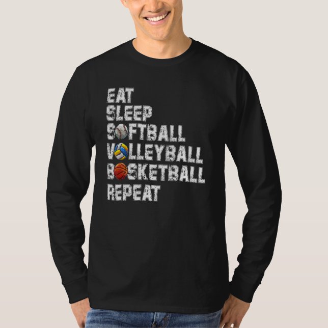T-shirt Eat Sleep Softball Volleyball Basketball Repeat Ga (Devant)