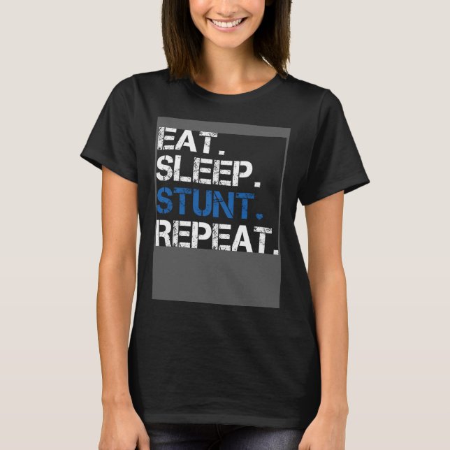 T-shirt Eat Sleep Stunt Repeat Blue Cheerleader Girl Gift  (Devant)