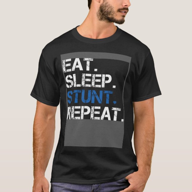 T-shirt Eat Sleep Stunt Repeat Blue Cheerleader Girl Gift  (Devant)