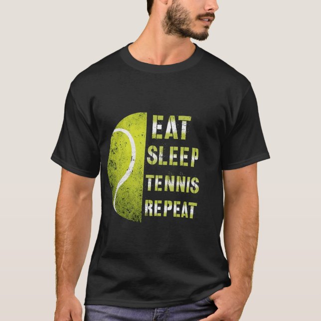 T-shirt Eat Sleep Tennis Repeat Custom Name Funny Sports  (Devant)