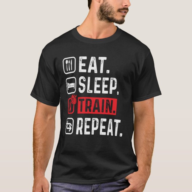 T-SHIRT EAT SLEEP TRAIN REPEAT GYM WORKOUT FITNESS MOTIVAT (Devant)