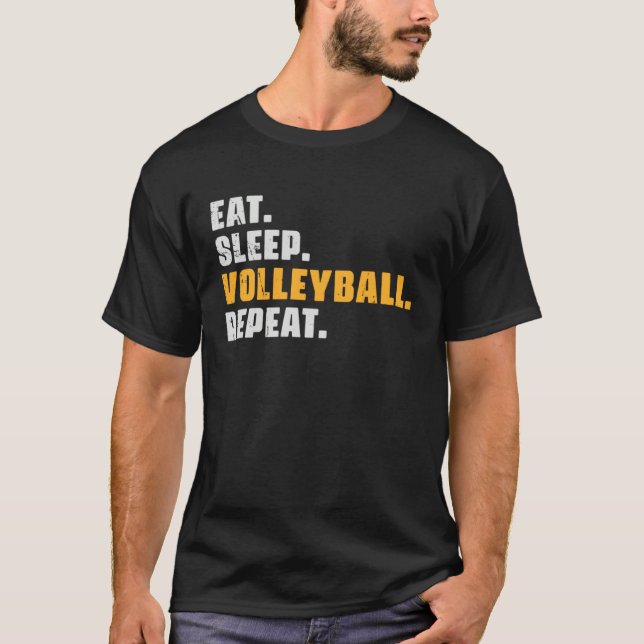 T-shirt Eat Sleep Volleyball Repeat   Volleyball Retro Vin (Devant)