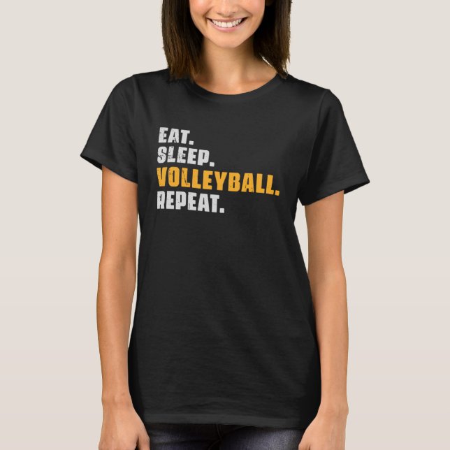 T-shirt Eat Sleep Volleyball Repeat   Volleyball Retro Vin (Devant)