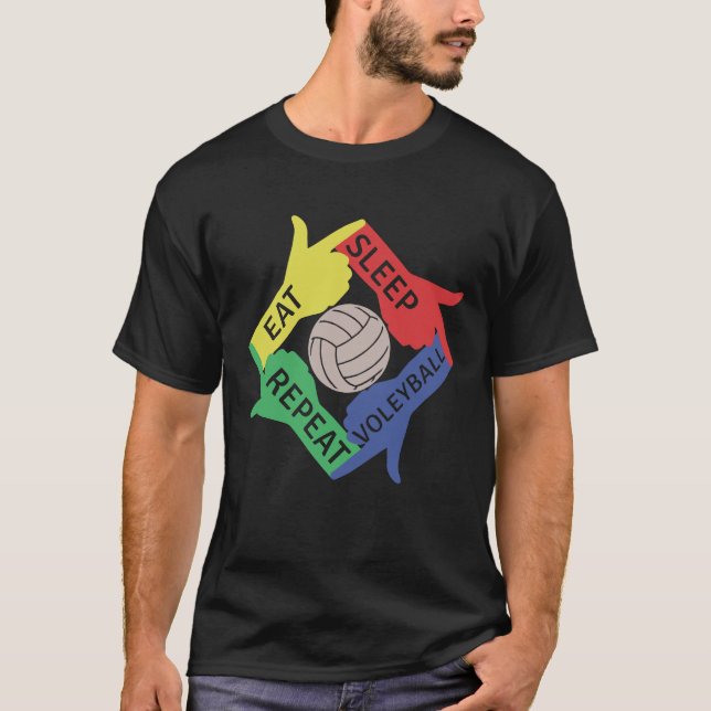 T-shirt Eat Sleep Volleyball Répéter Athlète Cool (Devant)