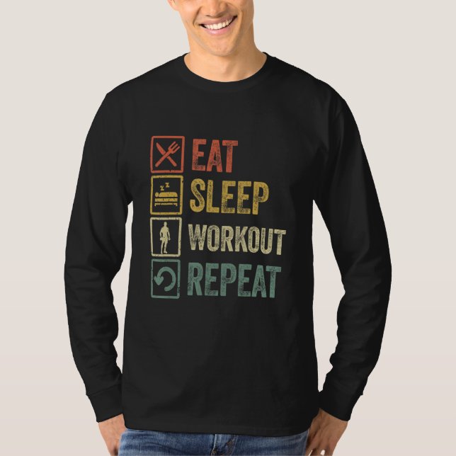 T-shirt Eat Sleep Workout Répéter Funny Retro Workout Gym  (Devant)