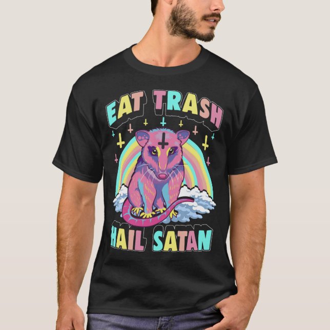 T-shirt Eat Trash Hail Satan Kawaii Pastel Goth Possum (Devant)