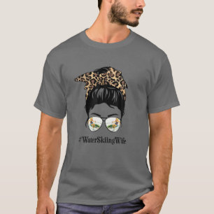 T-shirt Eau Ski Femme Messy Cheveux Bun Leopard Femmes Mot
