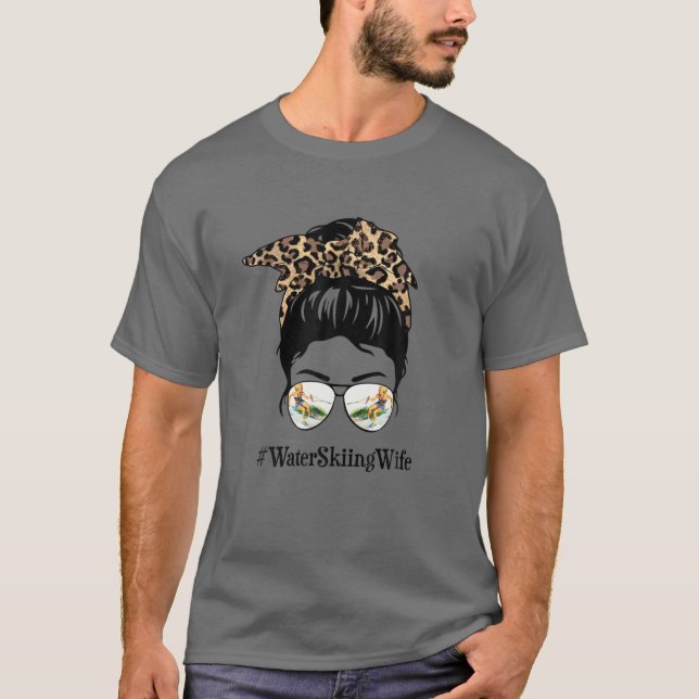 T-shirt Eau Ski Femme Messy Cheveux Bun Leopard Femmes Mot (Devant)