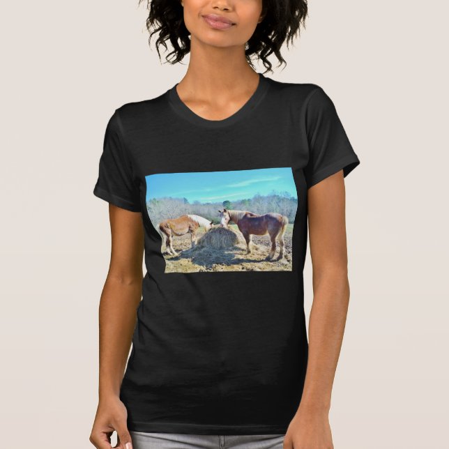 T-shirt Ébauche secourue Chevaux mangeant foin (Devant)