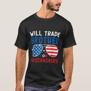 T-shirt Échangerai frère contre pétards patriotique 4 juil