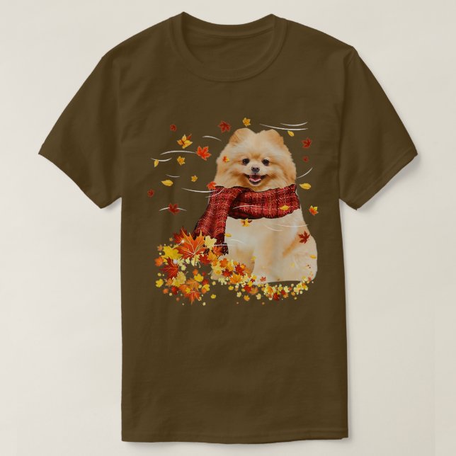 T-shirt Écharpe automnale Chien Poméranie Automne Chute Fe (Design devant)