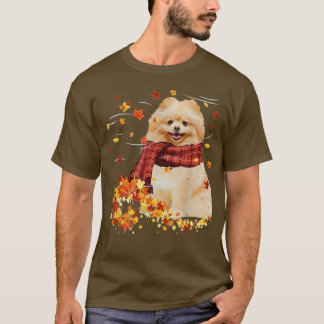T-shirt Écharpe automnale Chien Poméranie Automne Chute Fe