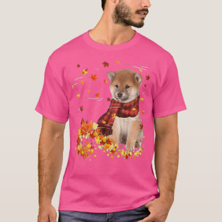 T-shirt Écharpe automnale Shiba Inu Chien Automne Chute Fe