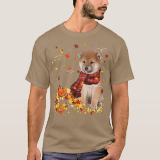 T-shirt Écharpe automnale Shiba Inu Chien Automne Tombant 