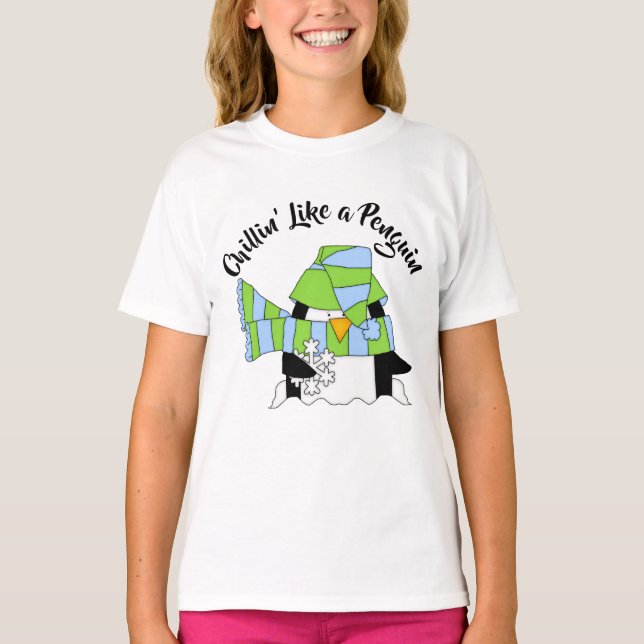 T-shirt Écharpe bleue et verte - Chillin' Like a Penguin (Devant)