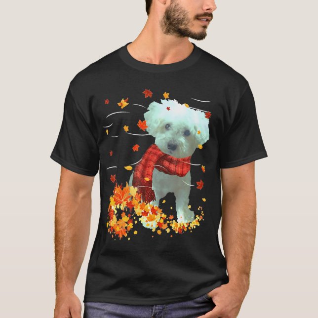 T-shirt Écharpe d'automne Poochon - Chiens Feuilles d'auto (Devant)