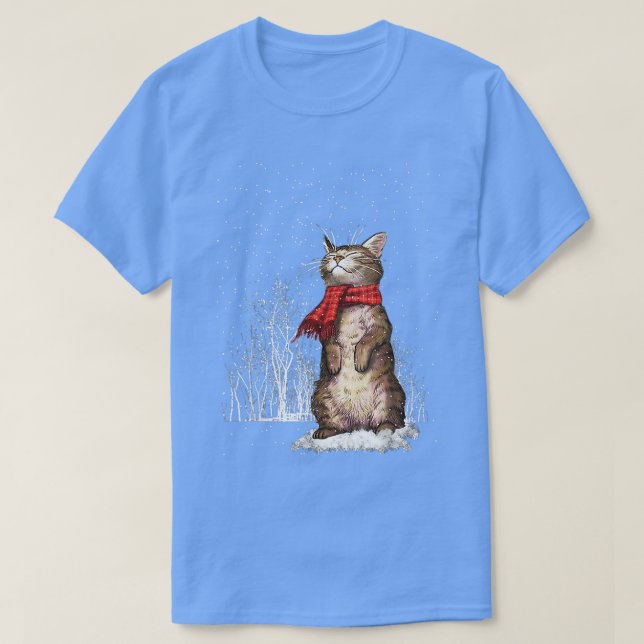 T-shirt Écharpe de chat de Noël Tabby flocons de neige  (Design devant)