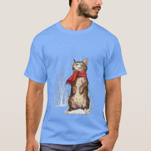 T-shirt Écharpe de chat de Noël Tabby flocons de neige