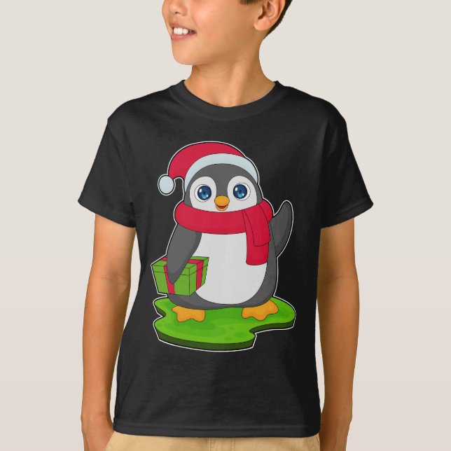 T-shirt Écharpe de Noël de pingouin (Devant)
