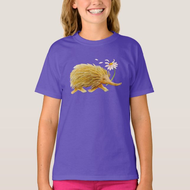 T-shirt Echidna whimsical aquarelle bois d'art animal (Devant)