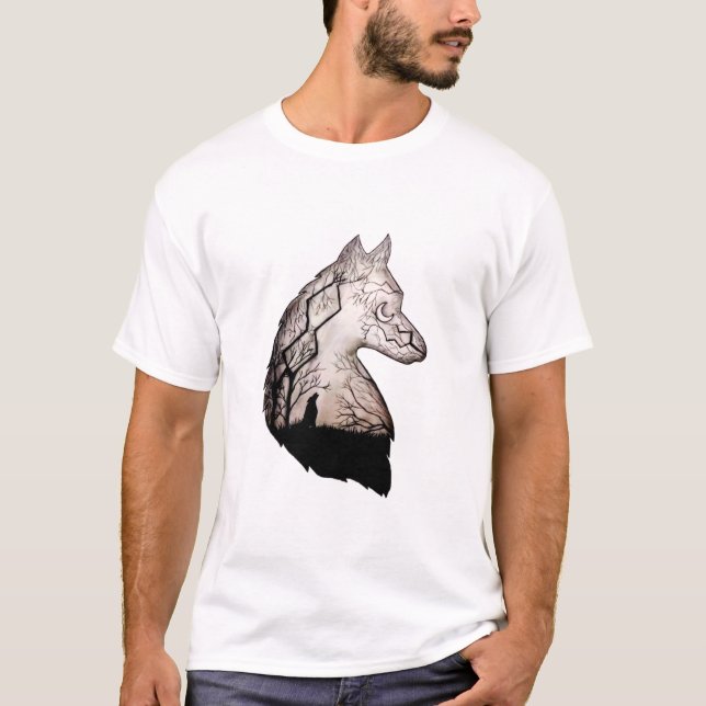 T-shirt Echos of the Wild - Loup solitaire ; croquis à la  (Devant)