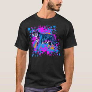 T-shirt Éclaboussure bleue de peinture de tigre du tigre