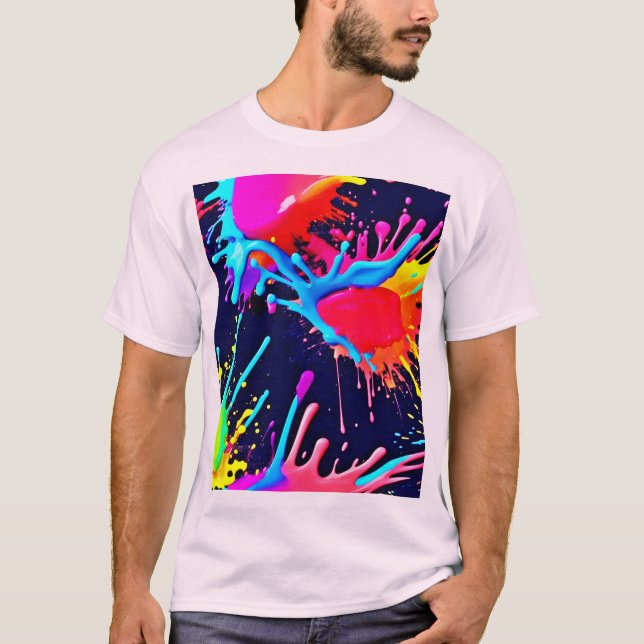 T-shirt Éclaboussures Électriques de Couleurs Vives (Devant)