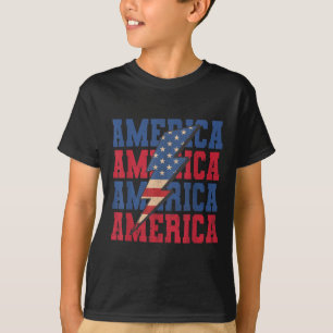 T-shirt Éclair Américain Drapeau Patriotique Usa Joyeux 4