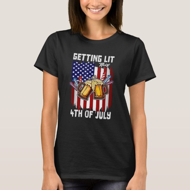 T-shirt Éclairage Ce Jour-4 juillet Boire Le Drapeau Améri (Devant)