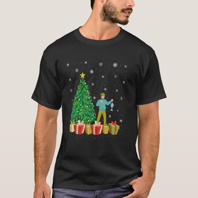 T-shirt Éclairage d'arbre de Noël de pêche Chapeau de Père (Devant)