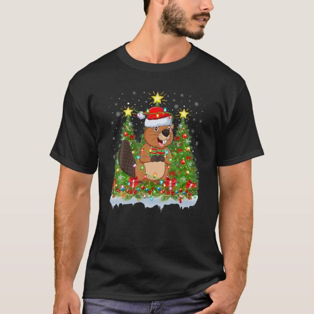 T-shirt Éclairage de castor Xmas Arbre Amoureux Castor amu (Devant)