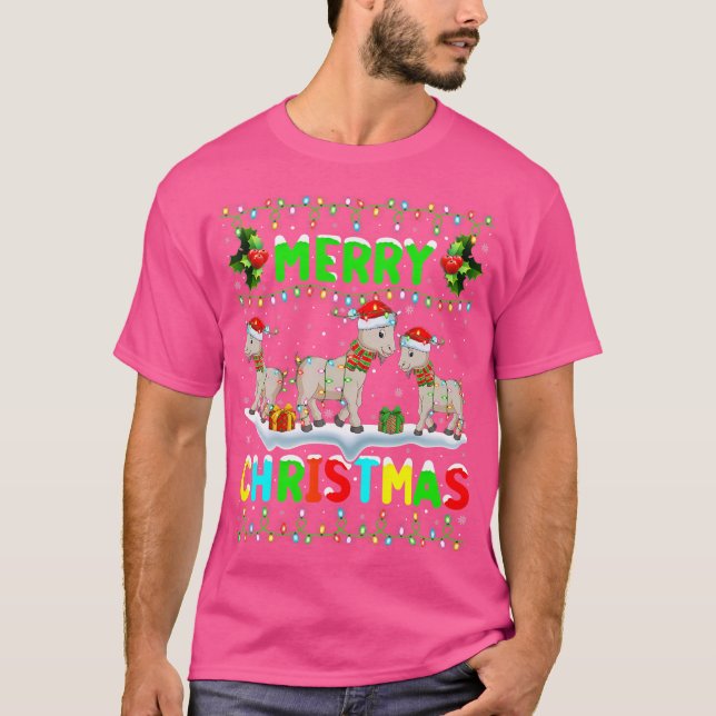 T-shirt Éclairage de chèvre Noël Chapeau Joyeux Noël Chèvr (Devant)