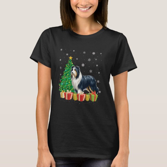 T-shirt Éclairage de l'arbre de Noël Hat Porté par le chat (Devant)