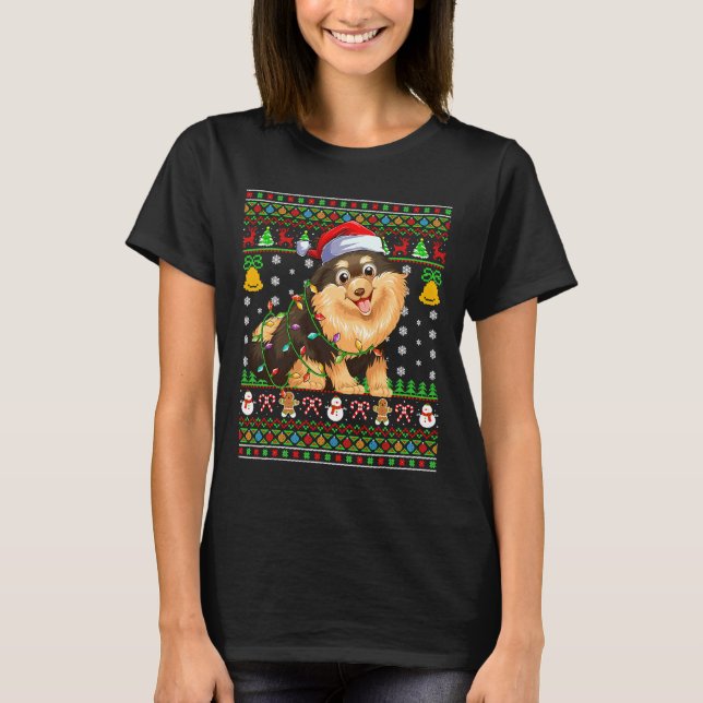 T-shirt Éclairage de Noël Chapeau Chien de Poméranie (Devant)