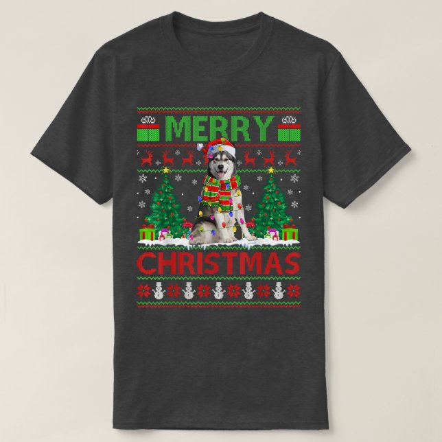 T-shirt Éclairage de Noël chapeau laide Alaskan malamute C (Design devant)