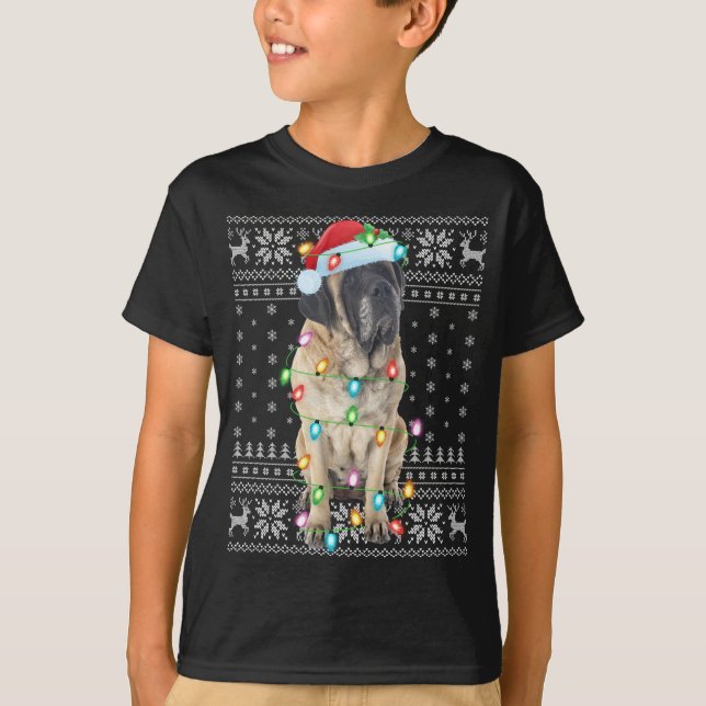 T-shirt Éclairage de Noël chapeau laide anglais Mastiff Ch (Devant)