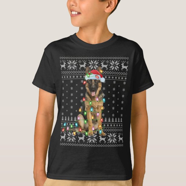 T-shirt Éclairage de Noël chapeau laide berger allemand Ch (Devant)