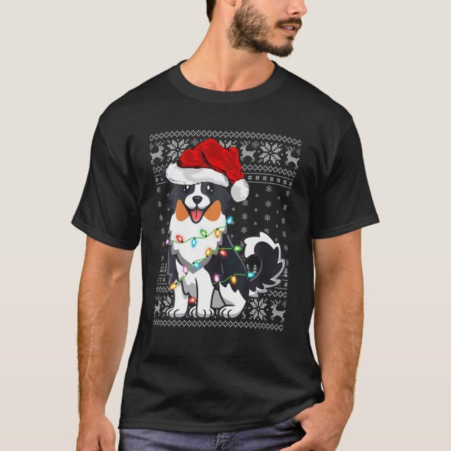 T-shirt Éclairage de Noël chapeau laide berger australien  (Devant)