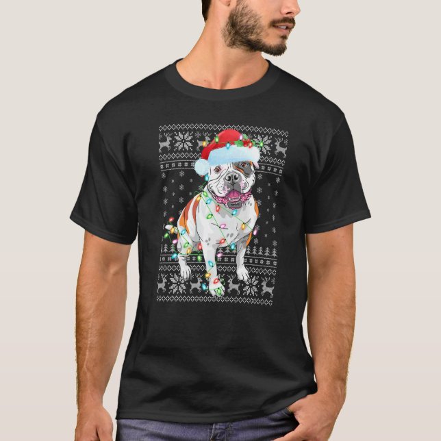 T-shirt Éclairage de Noël chapeau laide Chien de taureau a (Devant)