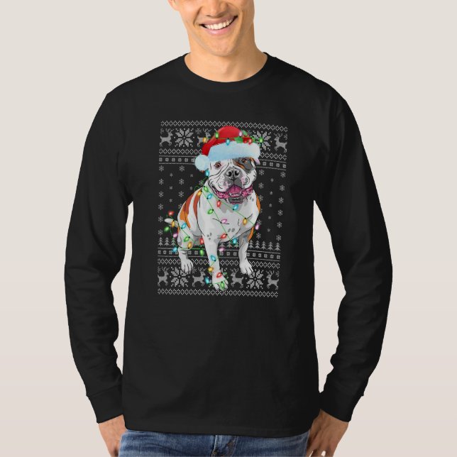 T-shirt Éclairage de Noël chapeau laide Chien de taureau a (Devant)