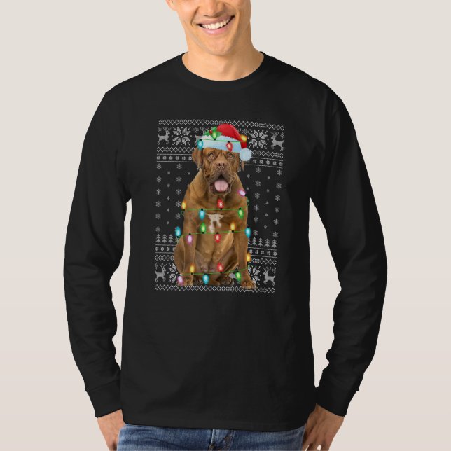T-shirt Éclairage de Noël Chapeau moche Dogue De Bordeaux  (Devant)
