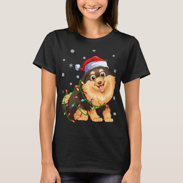 T-shirt Éclairage de Noël Chapeau Poméranien (Devant)