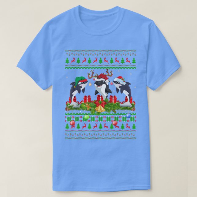T-shirt Eclairage de Noël de la baleine tueuse Père Noël (Design devant)