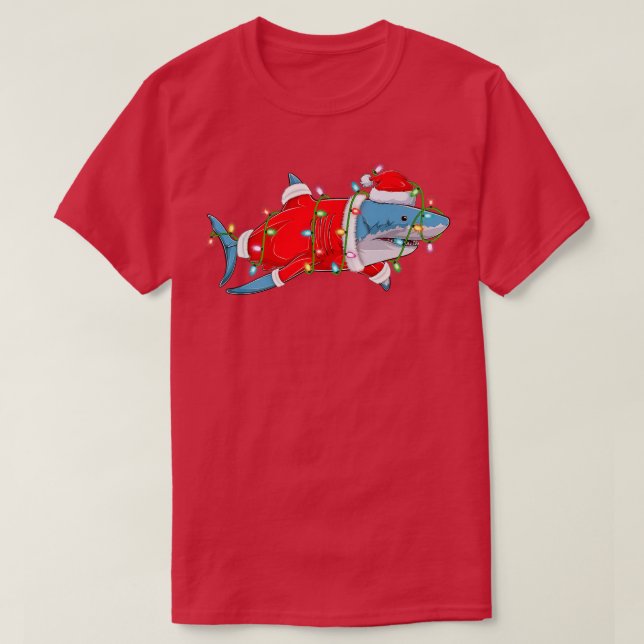 T-shirt Éclairage de Noël de l'amoureux du requin Père Noë (Design devant)