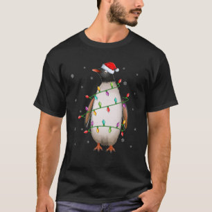 T-shirt Éclairage de Noël d'oiseaux pingouins Santa Hat Pe