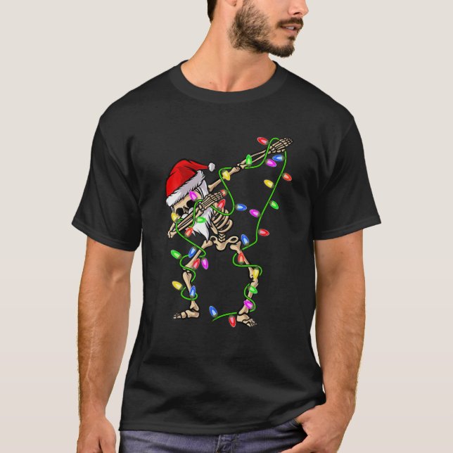 T-shirt Éclairage de Noël Drôle Skeleton Père Noël Dabbing (Devant)