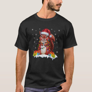 T-shirt Éclairage de Noël écureuil portant le chapeau de S