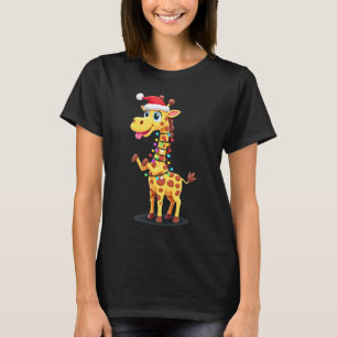 T-shirt Éclairage de Noël Girafe Drôle Santa Girafe Noël
