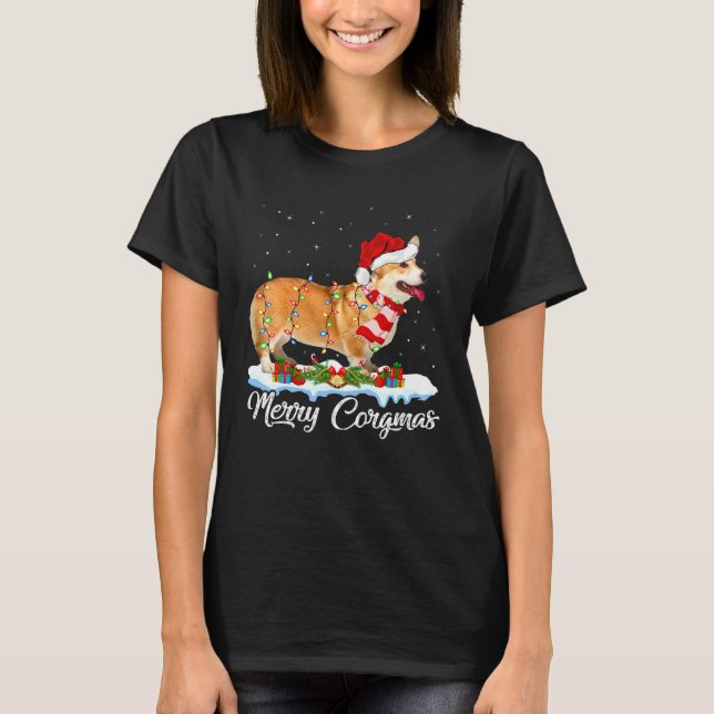 T-shirt Éclairage de Noël Joyeux Corgmas Corgi Noël (Devant)