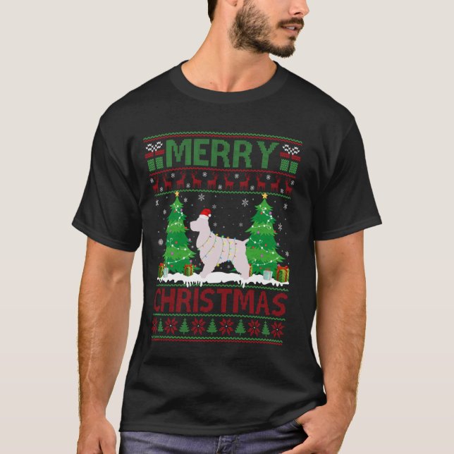T-shirt Éclairage de Noël laid Cocker Chien Espagnol Ug (Devant)